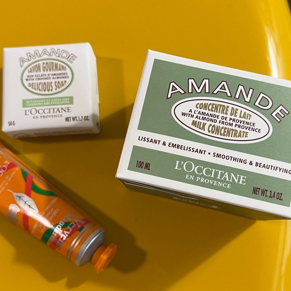 L'OCCITANE Almond Milk Concentrate Body Cream, hand cream and soap